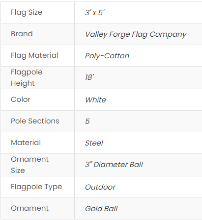 Flagpole,18ft  Valley Forge