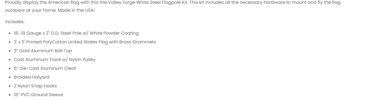 Flagpole,18ft  Valley Forge