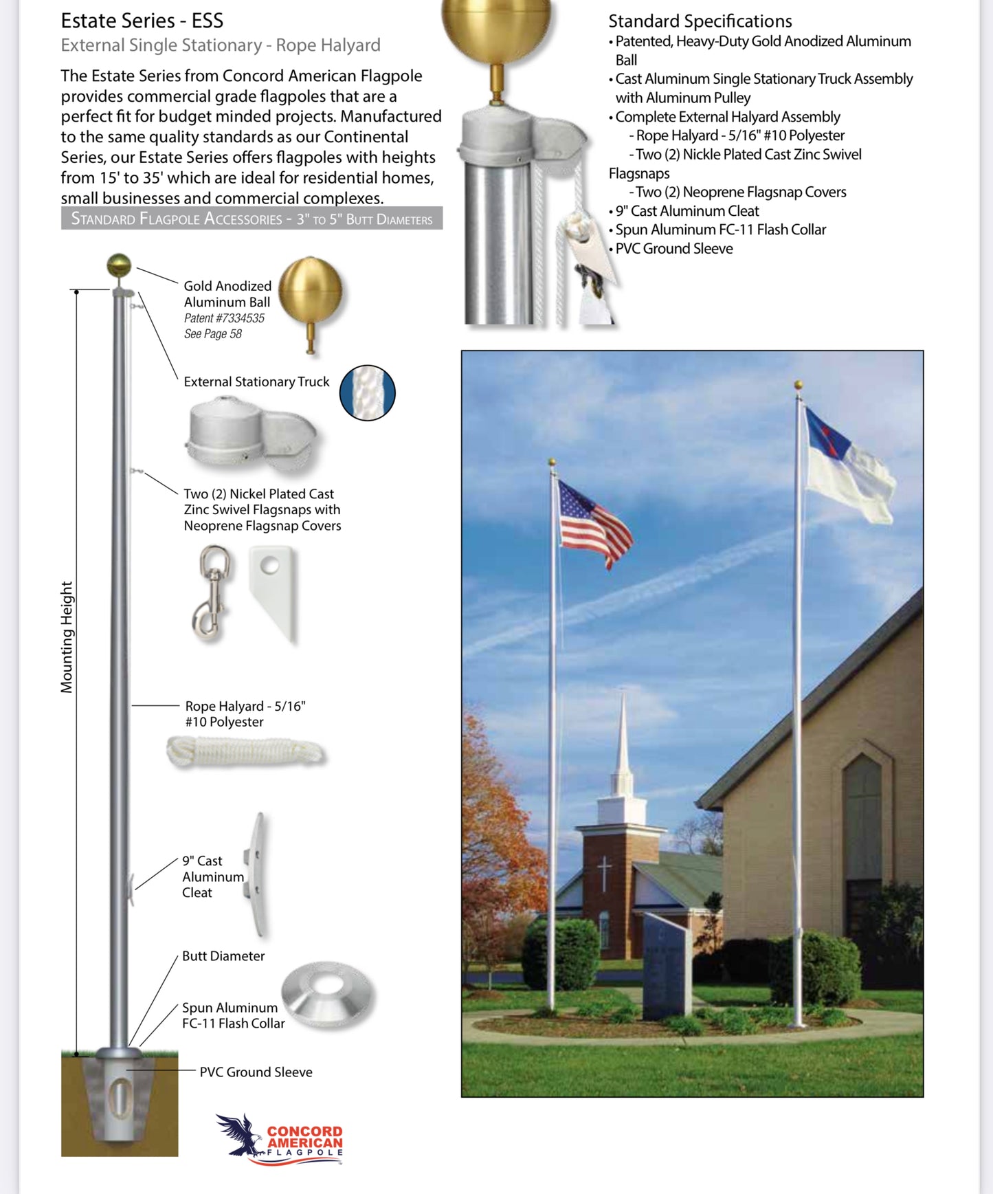 Concord American Flagpole Estate Series, In Stock