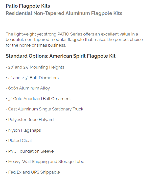 Flagpole, Patio Sectional Flagpole 20 or 25ft