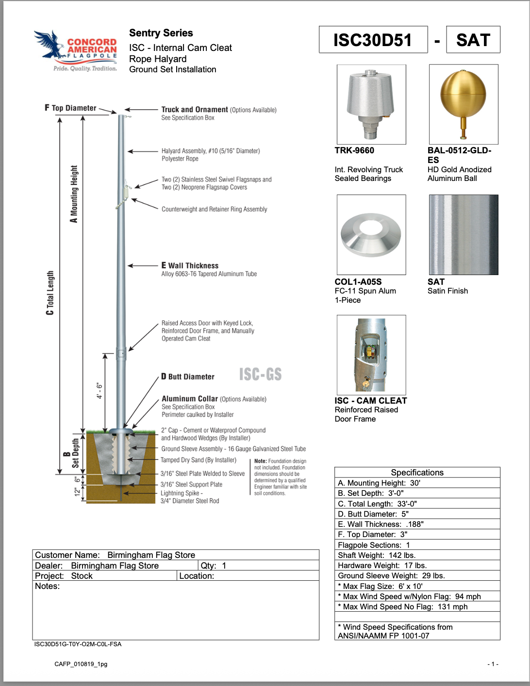 Concord American Flagpole Estate Series, In Stock