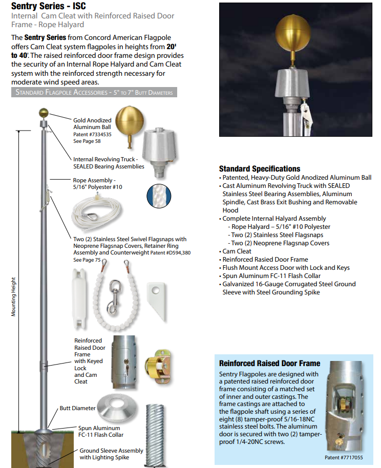 Sentry Series Internal Halyard with Cam Cleat