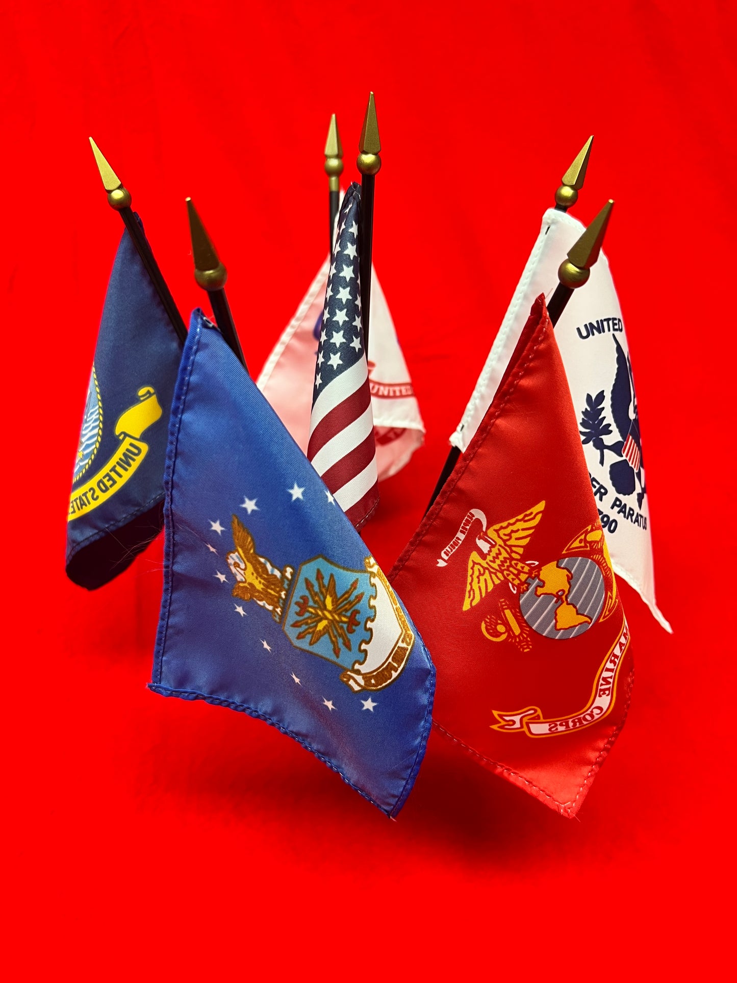 Armed Forces Set 4"x6" stick flags, 5 branch and US